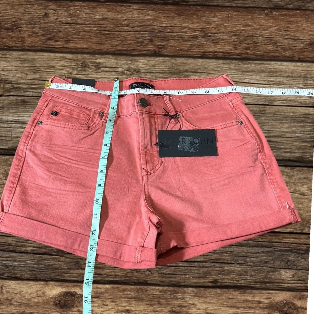 Dear John Coral Pink Cuffed Denim Shorts Mid Rise‎ Barbiecore Preppy Girly Beach